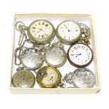Seven nickel plated pocket watches and a gun metal pocket watch (8)