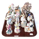 A tray of 19th century and later Continental porcelain figures