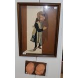 A framed three dimensional fabric picture of a young girl, circa 1980 - after a painting by Crivelli