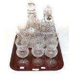 A set of six thistle form Edinburgh crystal wines, and three similar tumblers, together with four