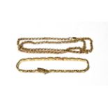 A fancy link bracelet, stamped '375', length 18.7cm; and a necklace, stamped '375', length 46cm .