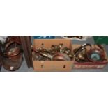 A large collection of 19th century and later copper and brass including fire side items,