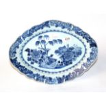 A 19th century Chinese export blue and white porcelain dish of shaped lozenge form