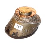 A 19th century brass mounted horse's hoof ink well