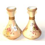 A Pair of Royal Worcester Blush Ivory painted and gilt decorated vases, pattern no -2187 (2)