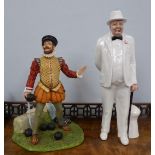 A Royal Doulton 'Sir Walter Raleigh' handmade sculpture, matt ground; together with Sir Winston