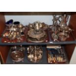 A large collection of silver plated items including: trays, tea and other hollow wares,