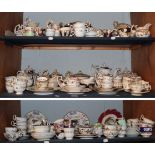 A large quantity of 19th century tea wares including Coalport, Derby, Spode, Ridgeway and others (on