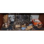 A silver and blue enamel five piece dressing table set (a.f.) together with a good collection of