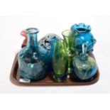 A small group of glass including Mary Gregory style bottle, Mdina etc