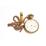 A 9 carat gold open face pocket watch signed Waltham, 1927, with attached 9 carat gold watch