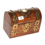 A Victorian brass mounted burr walnut dome topped correspondence box