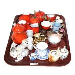 A tray of children's various tea wares and ornaments
