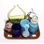 A small group of glass including Murano fish, Mdina bottle and stopper etc
