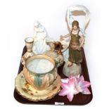 Five Royal Worcester blush ivory ceramics, Royal Dux figure and two royal Worcester figures 'The