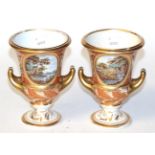 A pair of Derby ''named view'' urn vases, of two-handled campana form, one described to the