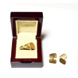 A pair of 9 carat gold cufflinks; a diamond solitaire ring, stamped '18K', finger size Z; and a