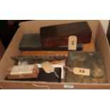 Late 19th/early 20th century printing shop contents: A box of various printing blocks, printers'