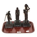 Three Benin bronze figures including a mother and child