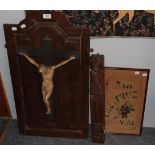 Carved furniture mount, a crucifix, and needlework (3)