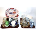 Royal Dux donkey and cart, Wade teapot on stand, Maling bowl, Volkstedt figure, meat plate etc