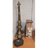 An Indian base metal pan casket with chased decoration, an Indian copper tea pot, a painted Indian