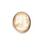 A cameo brooch, frame stamped 'HB&S 9CT', measures 4.7cm by 5.8cm. Gross weight 13.9 grams