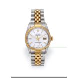 A Steel and Gold Automatic Calendar Centre Seconds Wristwatch, signed Rolex, Oyster Perpetual,