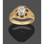 A 14 Carat Gold Gentleman's Diamond Solitaire Ring, the old cut diamond in a yellow claw scalloped