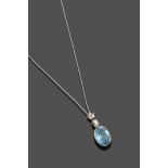 An Aquamarine and Diamond Pendant on Chain, an old cut and rose cut diamond set trefoil suspends a