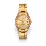 A 9 Carat Gold Automatic Calendar Centre Seconds Wristwatch, signed Rolex, Oyster Perpetual,