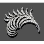 An 18 Carat White Gold Diamond Brooch, the frond motif set throughout with round brilliant cut