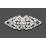 An Art Deco Diamond Double Clip Brooch, the geometric form inset with baguette cut, old cut and