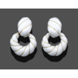 A Pair of 1960's White Enamel Earrings, by David Webb, an oval domed link surmounts a circular drop,
