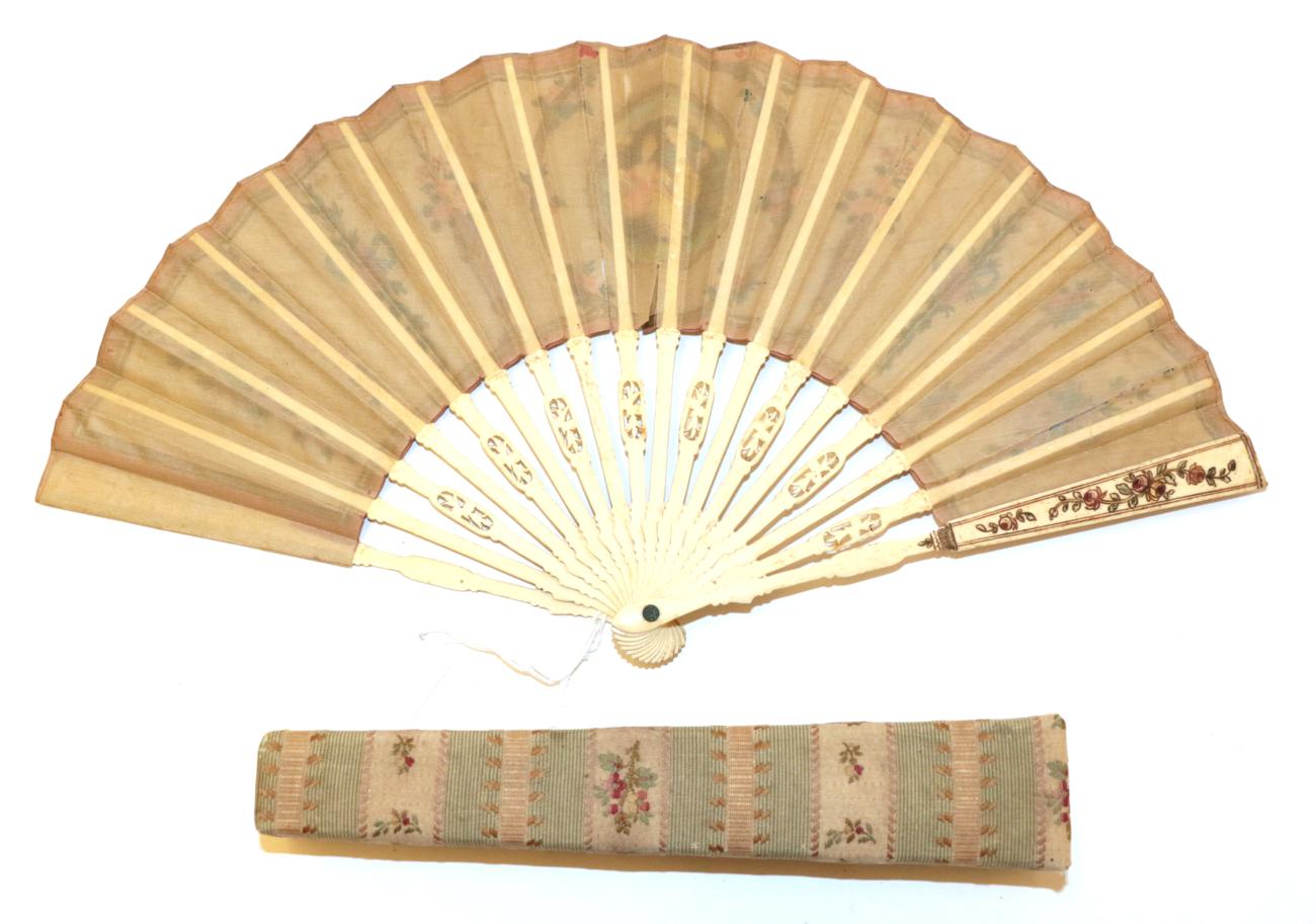 An Attractive Early 20th Century Silk Fan, being a pastiche of an earlier French fan, - Image 2 of 2