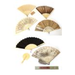 A Group of Late 18th/19th and Early 20th Century Folding Fans plus one small cockade,