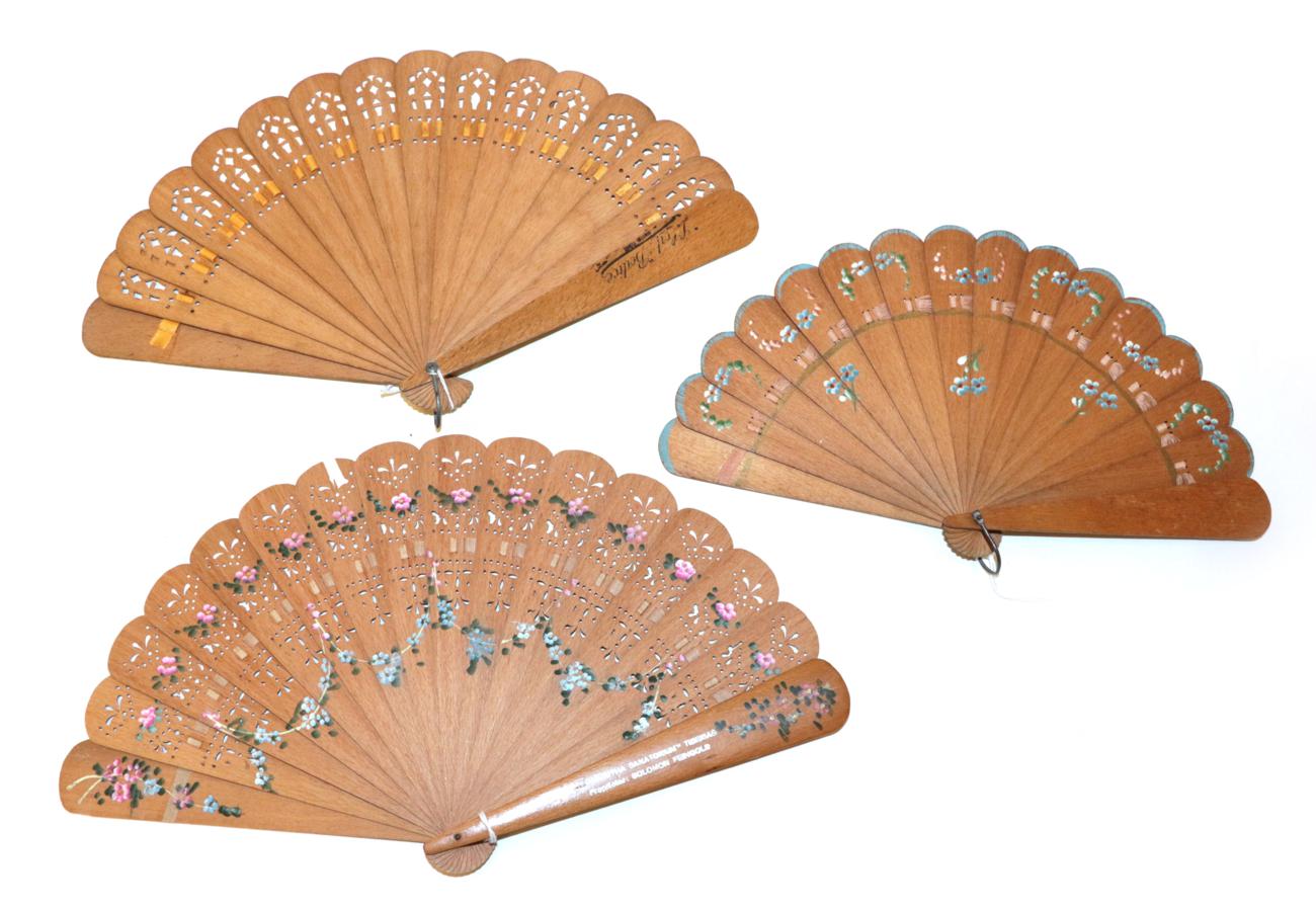 Three Wood Brisé Fans, 19th century to early 20th century,