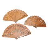 Three Wood Brisé Fans, 19th century to early 20th century,