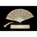 A Circa 1900/1910 Maltese Silk Lace Fan, the leaf mounted on white mother-of-pearl.