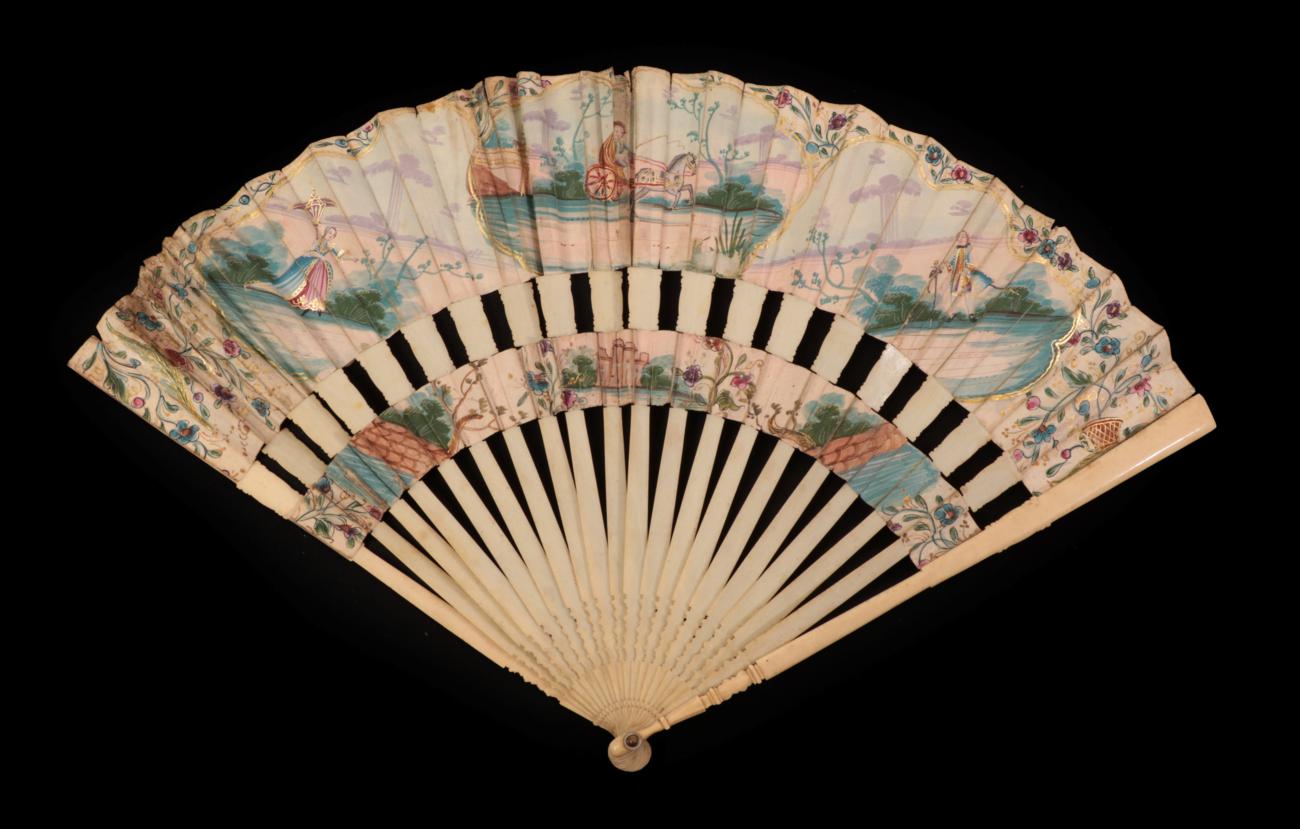 A Pretty Mid-18th Century Cabriolet Fan, the slender monture plain ivory,