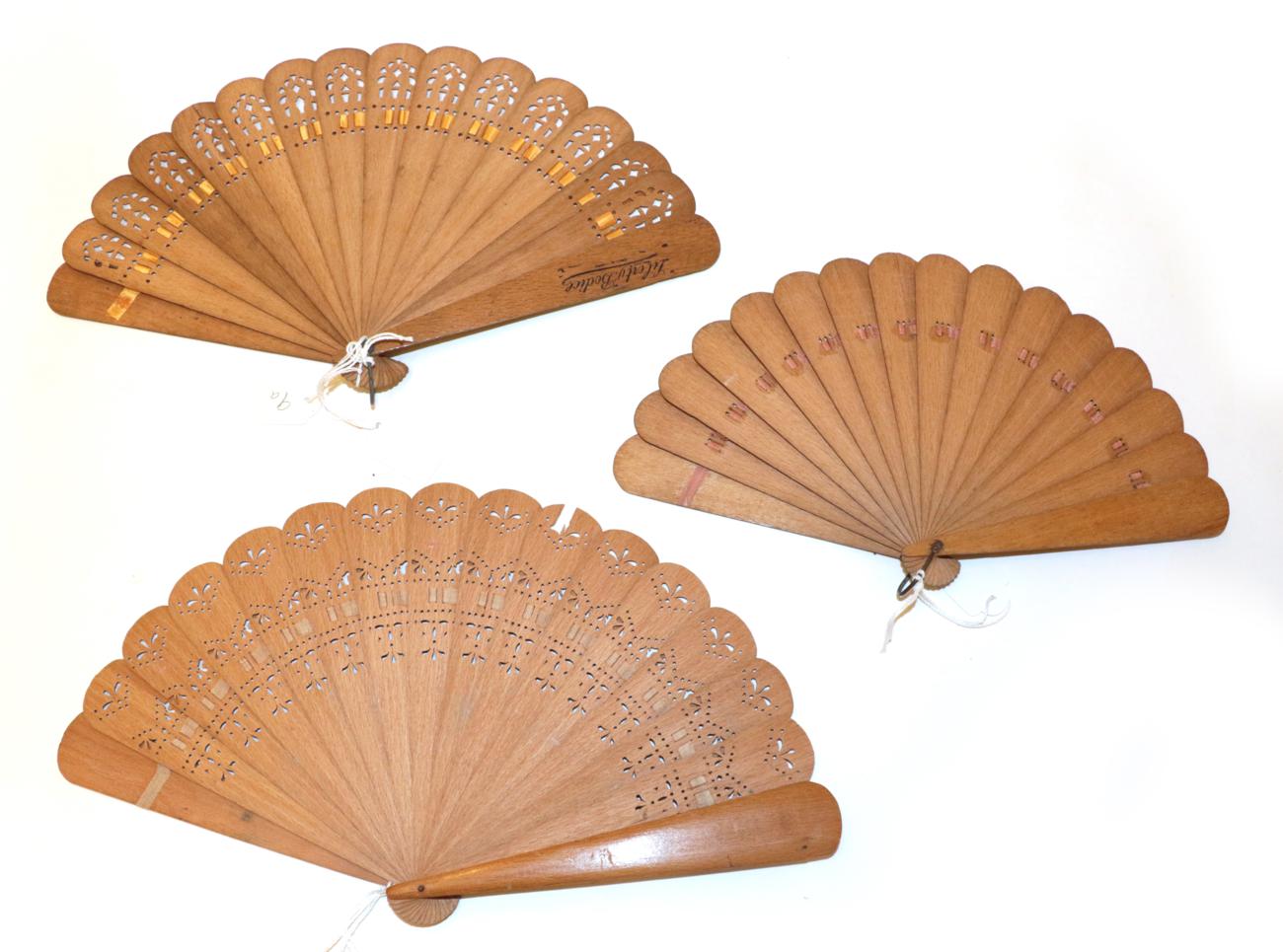 Three Wood Brisé Fans, 19th century to early 20th century, - Image 2 of 2