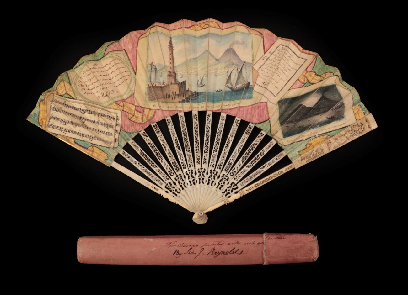 Grand Tour Fan, circa 1776, (note date to right hand side of leaf),