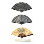 Three Large Fans, two circa 1890, the third slightly later, the monture of tortoiseshell,