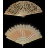 A Late 19th Century Pink Mother-of-Pearl Fan, mounted with a lace leaf of Brussels Bobbin Appliqué,