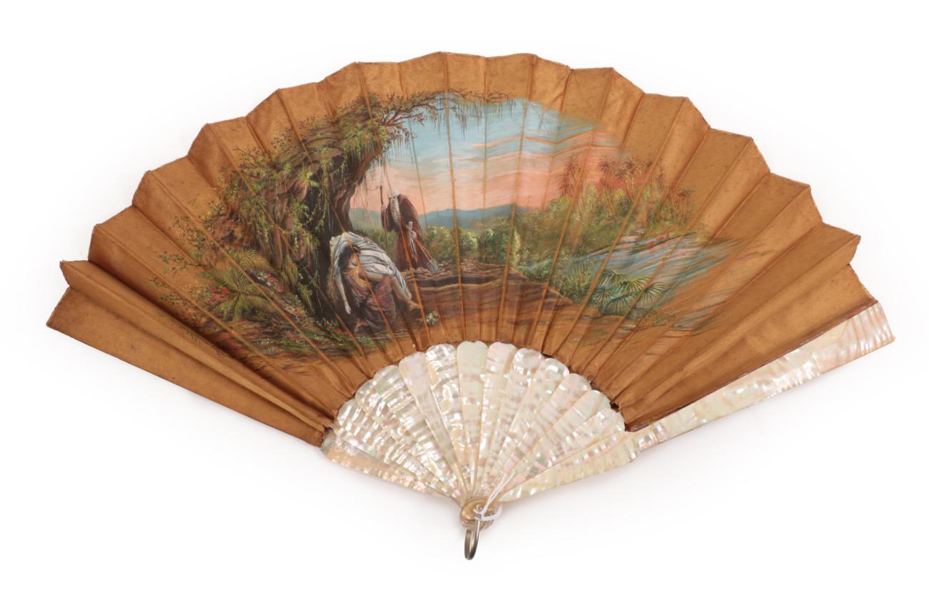 Death and The Maiden: A Very Unusual Fan, the monture of plain light pink mother of pearl, - Image 5 of 5