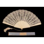 A Large Lace Fan, circa 1890's, the monture plain with chamfered edges to the guards.