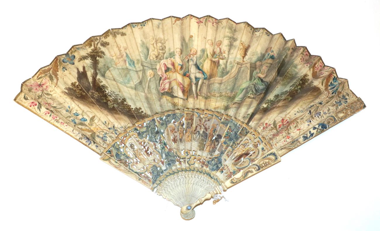 An Attractive Mid-18th Century Ivory Fan, the leaf mounted à l'Anglaise,