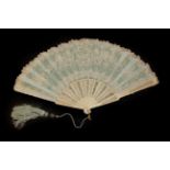 A Third Quarter 19th Century Lace Fan, the monture of bone, carved, and pierced,