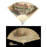 An Early Printed and Hand-Coloured Fan, the double paper leaf mounted on plain,
