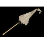 A 19th Century Folding Parasol, the cover of light cream tapelace, perhaps Milanese,